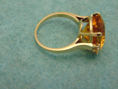14K Yellow Gold Citrine Diamond Ring - 12 Carat, Size 8.25