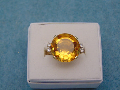 14K Yellow Gold Citrine Diamond Ring - 12 Carat, Size 8.25
