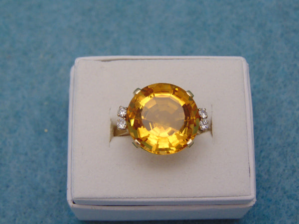 14K Yellow Gold Citrine Diamond Ring - 12 Carat, Size 8.25