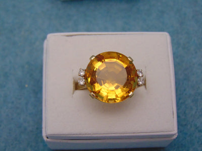 14K Yellow Gold Citrine Diamond Ring - 12 Carat, Size 8.25