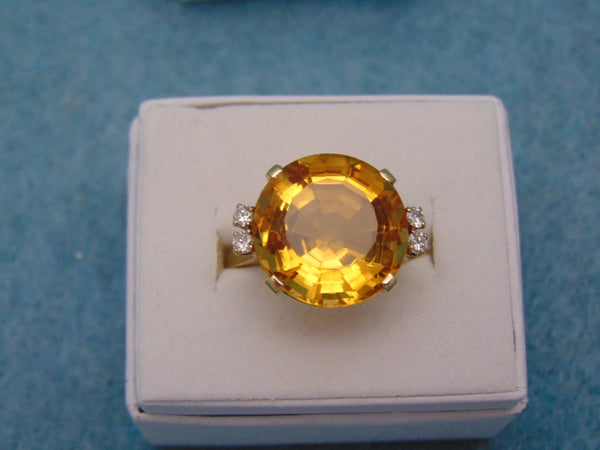 14K Yellow Gold Citrine Diamond Ring - 12 Carat, Size 8.25