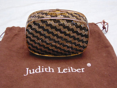 Vintage Judith Leiber Swarovski Crystal Minaudiere: Black & Silver Evening Bag