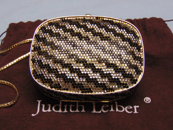 Vintage Judith Leiber Swarovski Crystal Minaudiere: Black & Silver Evening Bag