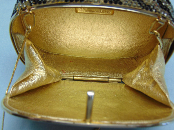 Vintage Judith Leiber Swarovski Crystal Minaudiere: Black & Silver Evening Bag