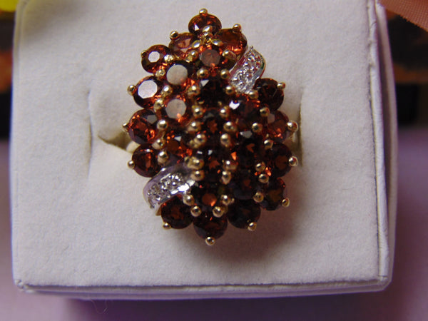 Vintage Mozambique Garnet Diamond Ring: 14K Yellow Gold, Size 6