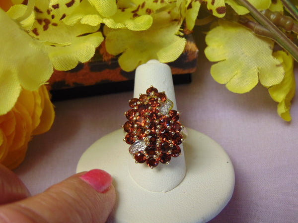 Vintage Mozambique Garnet Diamond Ring: 14K Yellow Gold, Size 6