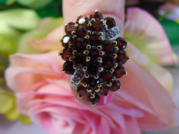 Vintage Mozambique Garnet Diamond Ring: 14K Yellow Gold, Size 6