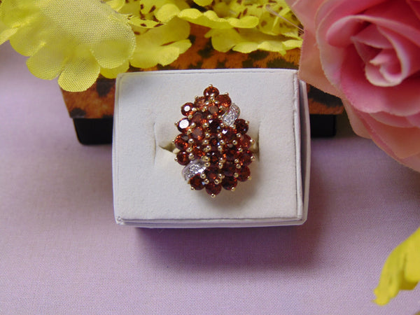 Vintage Mozambique Garnet Diamond Ring: 14K Yellow Gold, Size 6