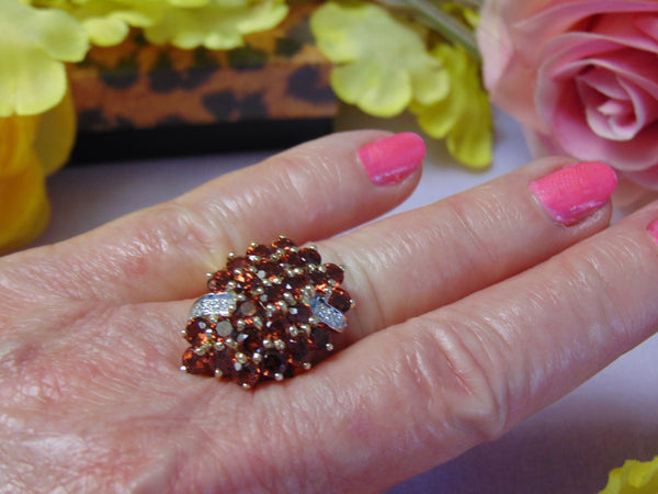 Vintage Mozambique Garnet Diamond Ring: 14K Yellow Gold, Size 6