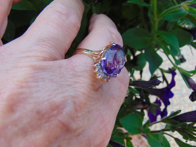 Diamond Amethyst Ring: 14Kt Yellow Gold February Birthstone, Size 6 3/4