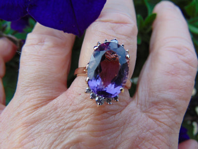 Diamond Amethyst Ring: 14Kt Yellow Gold February Birthstone, Size 6 3/4