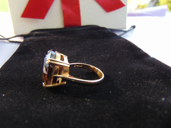 14K Yellow Gold Smokey Topaz Ring - Size 6 3/4