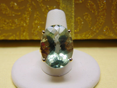14Kt Yellow Gold Prasiolite Ring: Green Amethyst Solitaire, Size 7.5