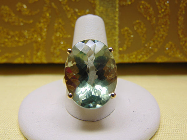 14Kt Yellow Gold Prasiolite Ring: Green Amethyst Solitaire, Size 7.5