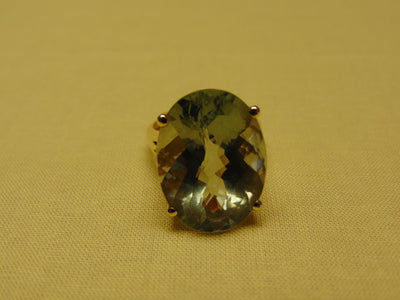 14Kt Yellow Gold Prasiolite Ring: Green Amethyst Solitaire, Size 7.5