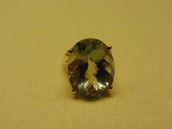 14Kt Yellow Gold Prasiolite Ring: Green Amethyst Solitaire, Size 7.5