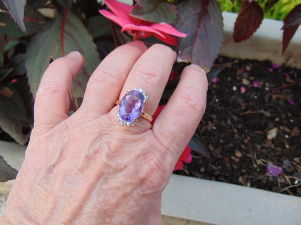 Diamond Amethyst Ring: 14Kt Yellow Gold February Birthstone, Size 6 3/4