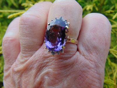 Diamond Amethyst Ring: 14Kt Yellow Gold February Birthstone, Size 6 3/4