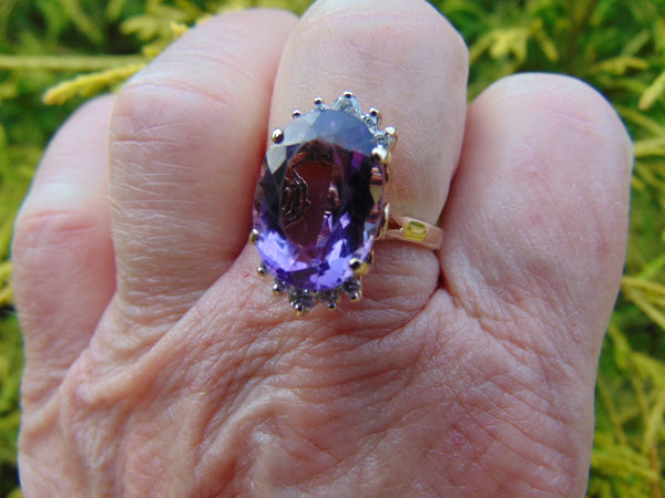 Diamond Amethyst Ring: 14Kt Yellow Gold February Birthstone, Size 6 3/4