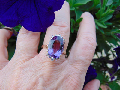 Diamond Amethyst Ring: 14Kt Yellow Gold February Birthstone, Size 6 3/4