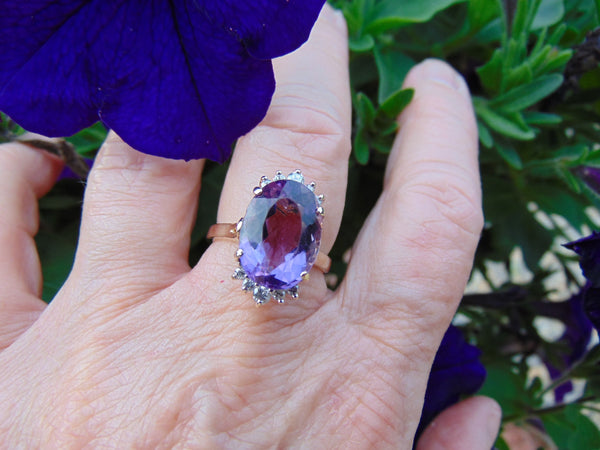Diamond Amethyst Ring: 14Kt Yellow Gold February Birthstone, Size 6 3/4