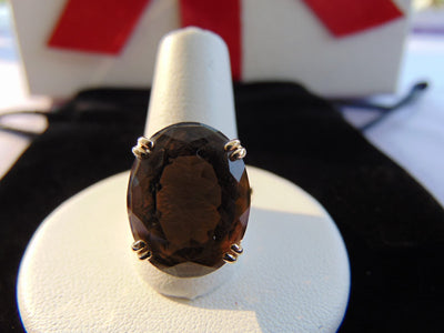 14K Yellow Gold Smokey Topaz Ring - Size 6 3/4