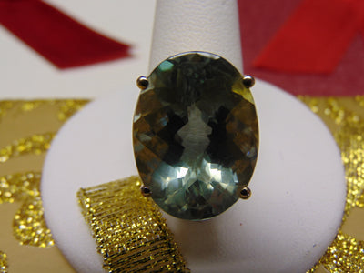 14Kt Yellow Gold Prasiolite Ring: Green Amethyst Solitaire, Size 7.5