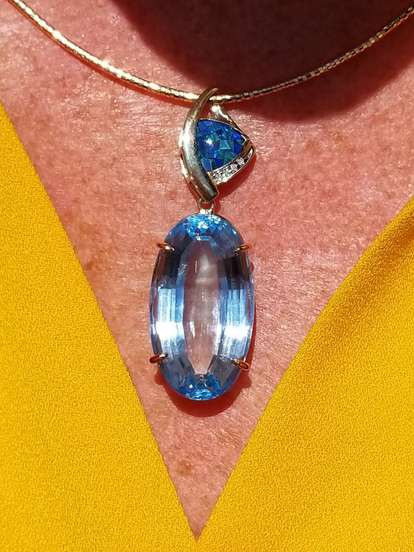 Blue Topaz Necklace For Operas-Theater-Showgirls-Gallery Openings-Derbies-Holidays-Chairty Balls-Ballroom Dances-Western Dances-Topaz Gifts