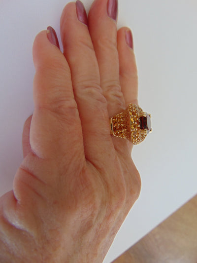 Garnet-Citrine & Diamond Ring For Birthstones-Engagement-Wedding-Cocktail Parties-Operas-Theater-Dinner Dances-Holidays-Cruises-Derbies-Gala