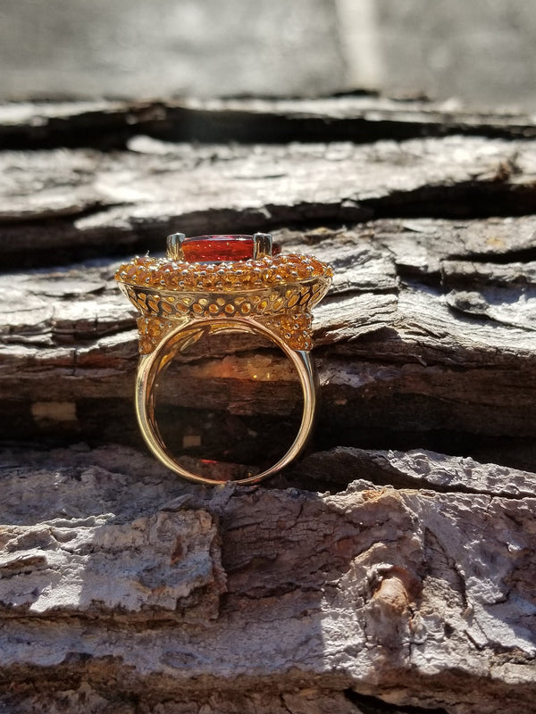 Garnet-Citrine & Diamond Ring For Birthstones-Engagement-Wedding-Cocktail Parties-Operas-Theater-Dinner Dances-Holidays-Cruises-Derbies-Gala