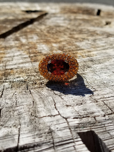 Garnet-Citrine & Diamond Ring For Birthstones-Engagement-Wedding-Cocktail Parties-Operas-Theater-Dinner Dances-Holidays-Cruises-Derbies-Gala