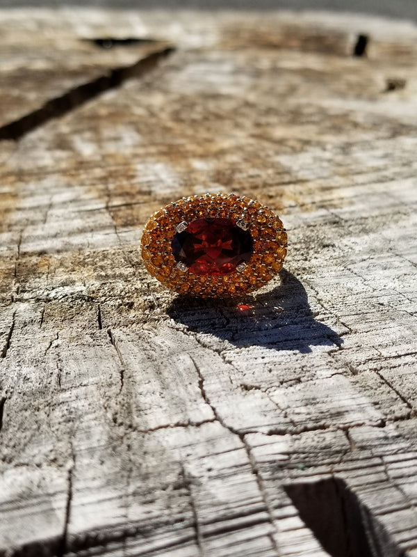 Garnet-Citrine & Diamond Ring For Birthstones-Engagement-Wedding-Cocktail Parties-Operas-Theater-Dinner Dances-Holidays-Cruises-Derbies-Gala