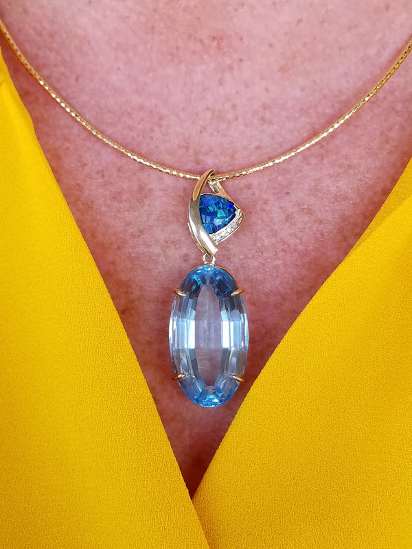 Blue Topaz Necklace For Operas-Theater-Showgirls-Gallery Openings-Derbies-Holidays-Chairty Balls-Ballroom Dances-Western Dances-Topaz Gifts