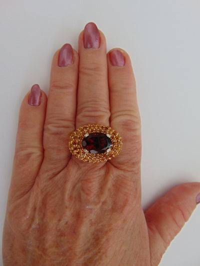Garnet-Citrine & Diamond Ring For Birthstones-Engagement-Wedding-Cocktail Parties-Operas-Theater-Dinner Dances-Holidays-Cruises-Derbies-Gala