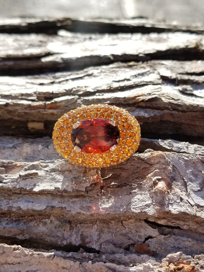 Garnet-Citrine & Diamond Ring For Birthstones-Engagement-Wedding-Cocktail Parties-Operas-Theater-Dinner Dances-Holidays-Cruises-Derbies-Gala