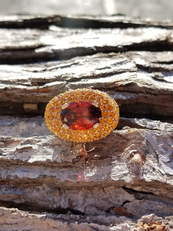 Garnet-Citrine & Diamond Ring For Birthstones-Engagement-Wedding-Cocktail Parties-Operas-Theater-Dinner Dances-Holidays-Cruises-Derbies-Gala