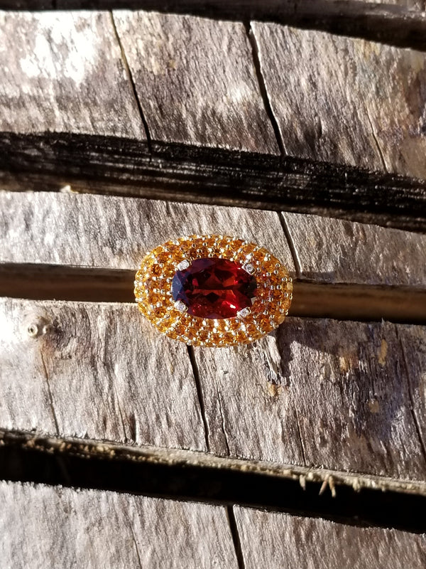 Garnet-Citrine & Diamond Ring For Birthstones-Engagement-Wedding-Cocktail Parties-Operas-Theater-Dinner Dances-Holidays-Cruises-Derbies-Gala