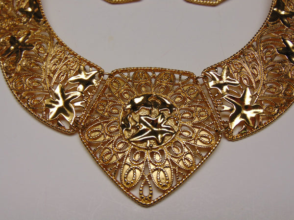 Vintage Jose Barrera Gold Choker and Clip-On Earring Set