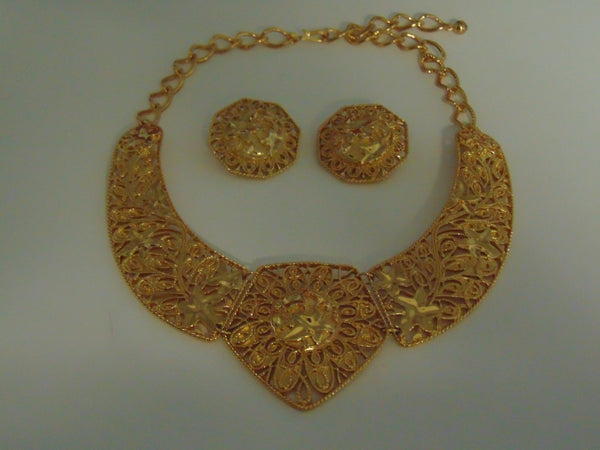 Vintage Jose Barrera Gold Choker and Clip-On Earring Set