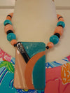 70s Handpainted Enameled Pendant Necklace: Artsy Beaded Jewelry