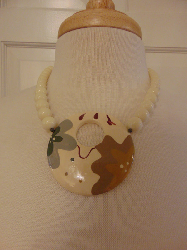 Vintage Enameled Necklace Earring Set: 70s Retro Jewelry