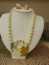 Vintage Enameled Necklace Earring Set: 70s Retro Jewelry