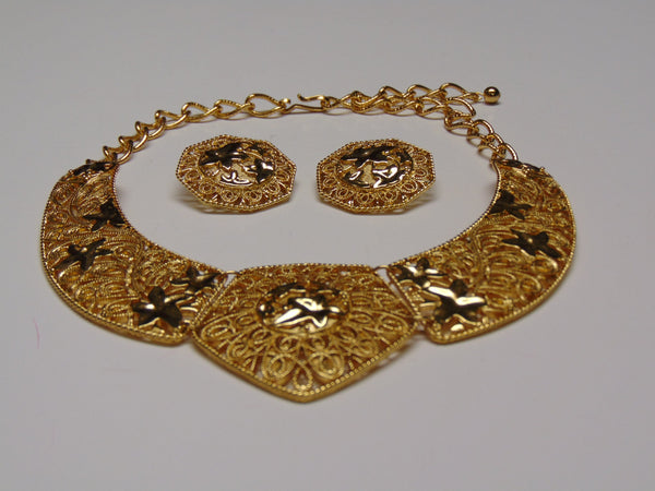 Vintage Jose Barrera Gold Choker and Clip-On Earring Set