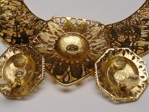 Vintage Jose Barrera Gold Choker and Clip-On Earring Set