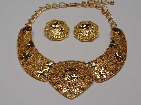 Vintage Jose Barrera Gold Choker and Clip-On Earring Set