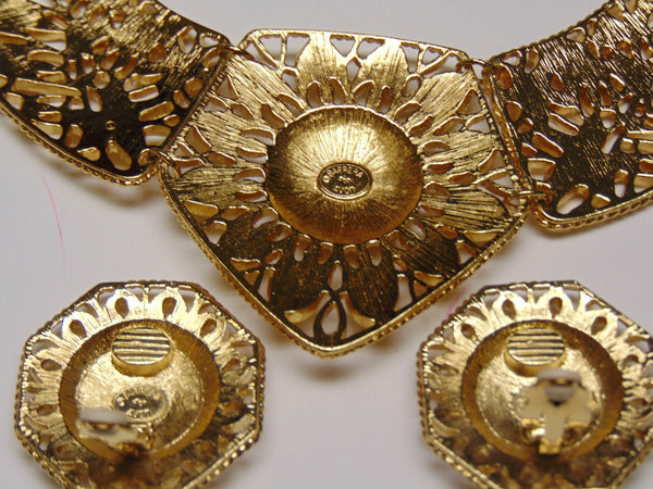 Vintage Jose Barrera Gold Choker and Clip-On Earring Set