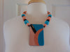 70s Handpainted Enameled Pendant Necklace: Artsy Beaded Jewelry