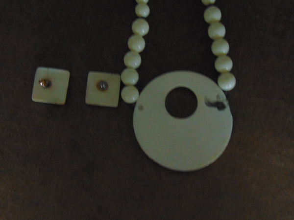 Vintage Enameled Necklace Earring Set: 70s Retro Jewelry