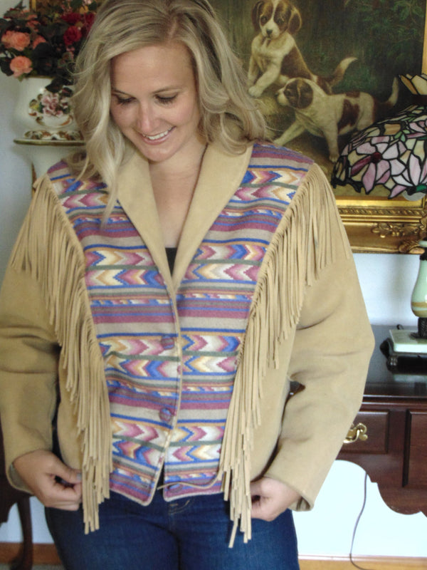 Lariat Fringe Leather Jacket For Rodeos-Horse Shows-Western Dances-Country Concerts-Equestrian Wear-Navajo Coat-Aztec Coat-Southwest Jacket