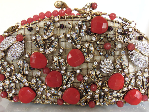 Edidi Red Gemstone Crystal Beaded Purse: Wendy Lau Design